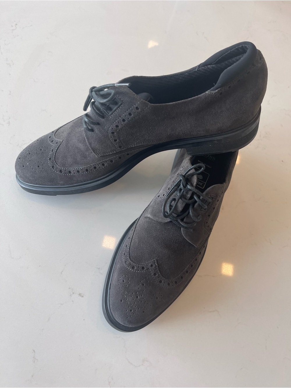 Boss Hugo Boss Men's Dark Gray Suede Wingtip Derby Shoes